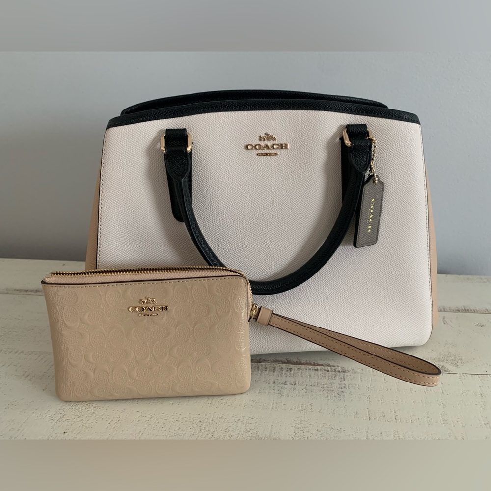 Coach Cream and Tan Satchel with Dome Shape